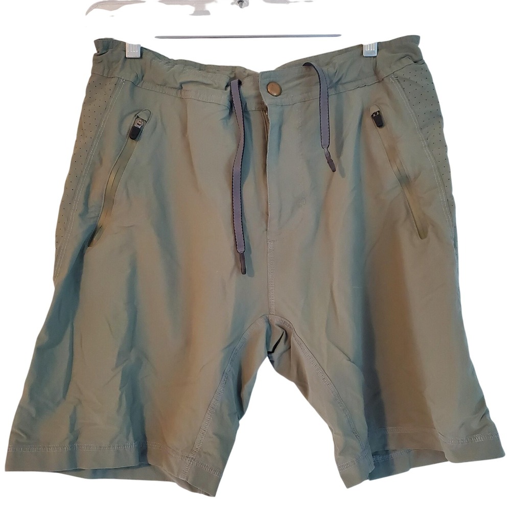 Mack Weldon Shorts Men S Khaki Green Performance Stretch Zip Pockets Drawstring‎